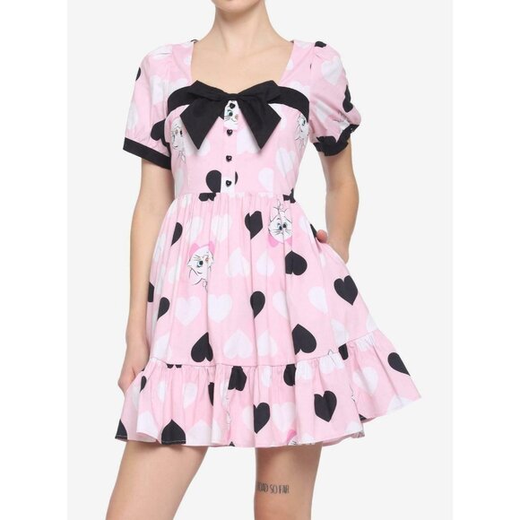Disney Marie Pink Dress Heart Pattern And Bow Accents Size 4 Kidcore Aristocats - Picture 2 of 13